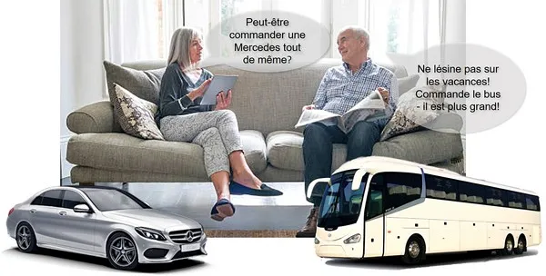 Le couple choisit le type de transfert pour des vacances - individuel ou en groupe.