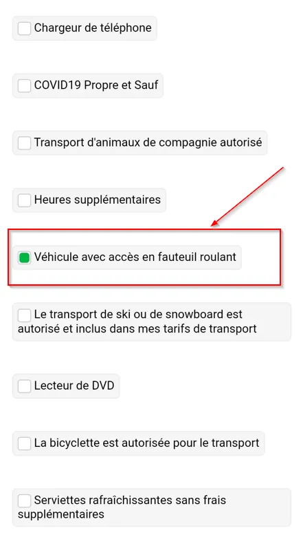 réglage du véhicule avec accès en fauteuil roulant