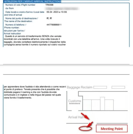 Arrival instruction for Intui shared transfer in voucher.
