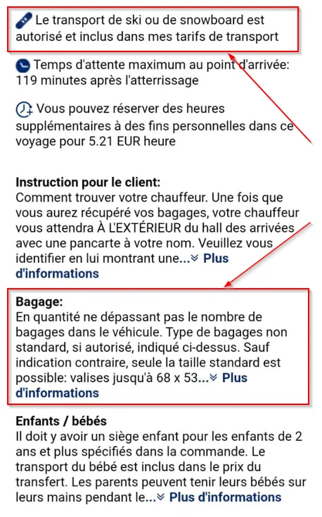Un fragment d'une page de site Web avec une description de la voiture.