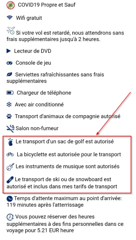 Types de bagages dans la description du transfert en voiture