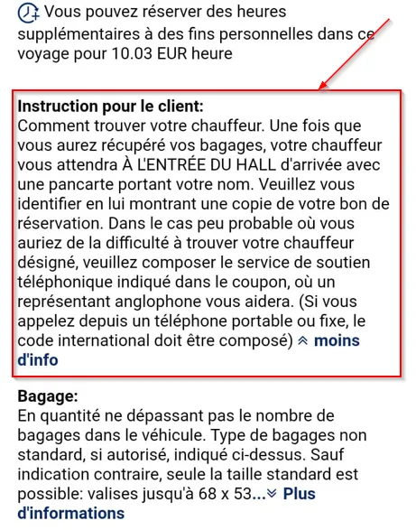Instruction for the client to meet with a driver