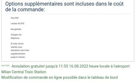 Fragment de commande-options payées dans la commande.