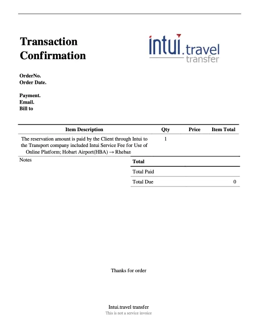 Exemple de reçu pour le paiement d'une commande